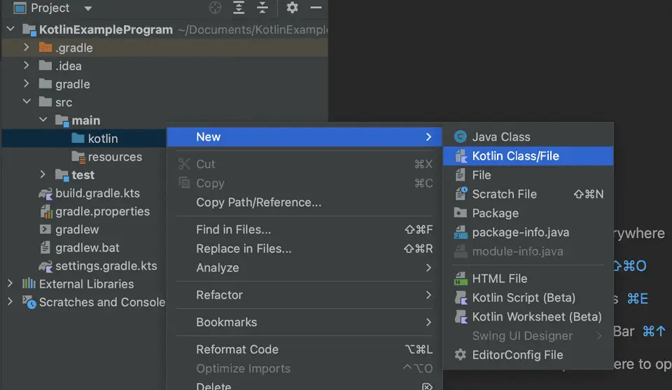 Android studio create kotlin file