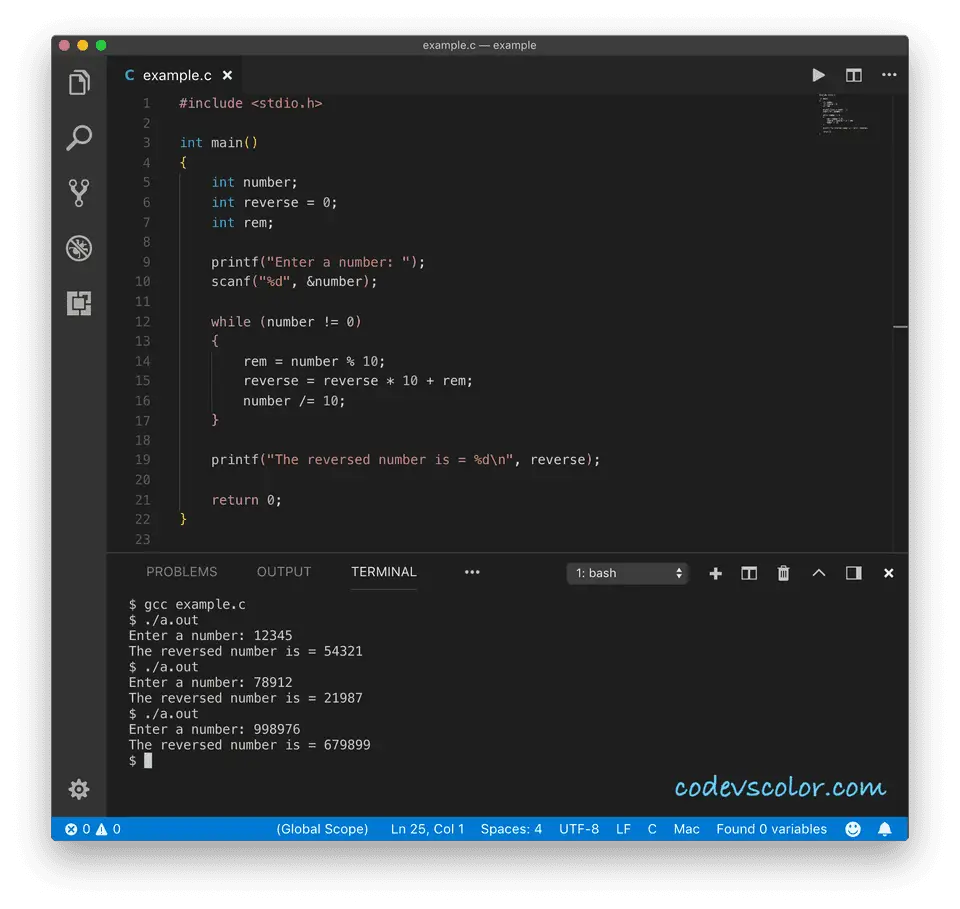 C program reverse a number