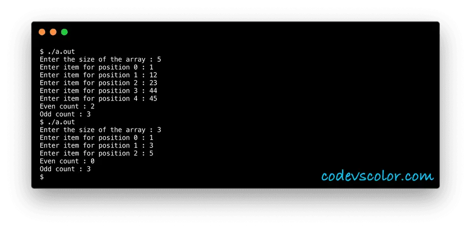 c even odd number count in array example