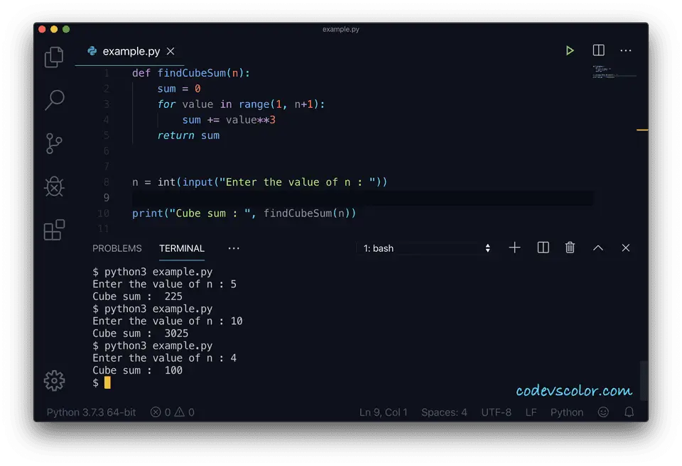 Python cube sum loop