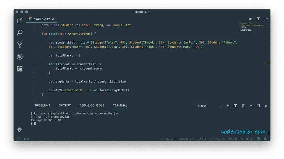 kotlin find average student marks