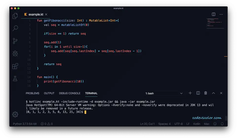 $$ Kotlin print Fibonacci loop