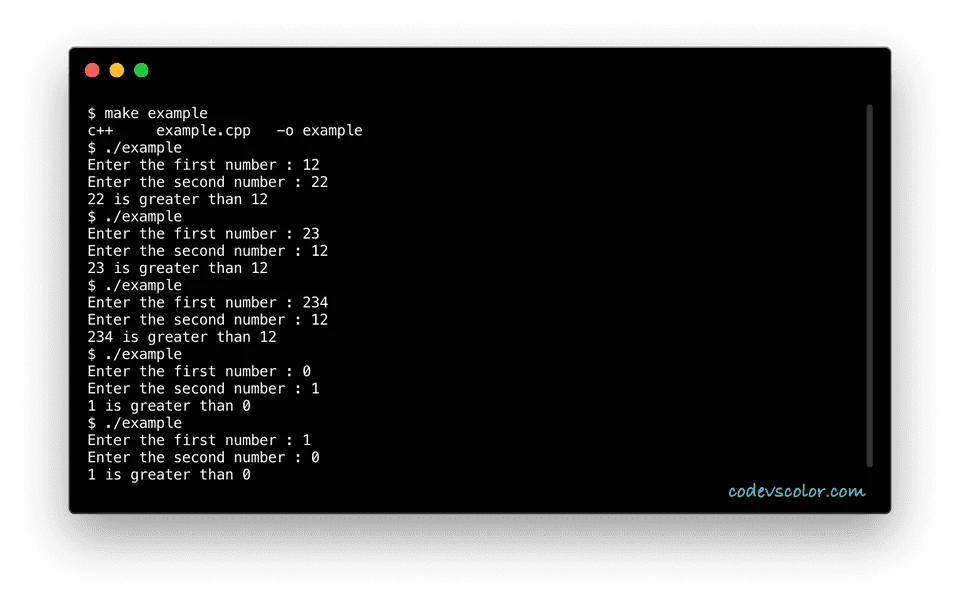 C++ example find largest of two numbers