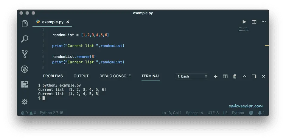 python add delete list element