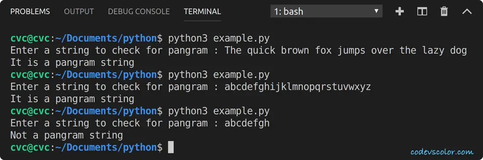 python check pangram string