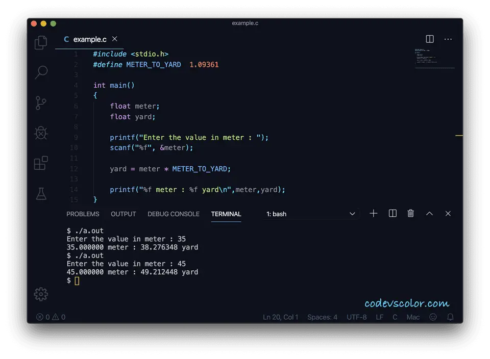 C example meter to yard