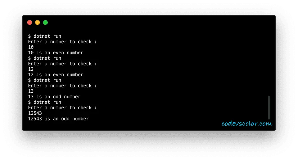 c sharp check if a number is odd or even example