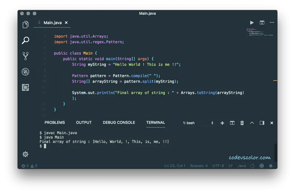 java program to convert string array of string