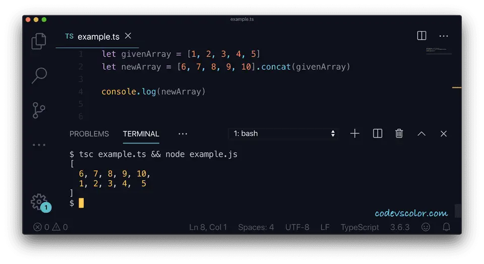 TypeScript array add elements concat