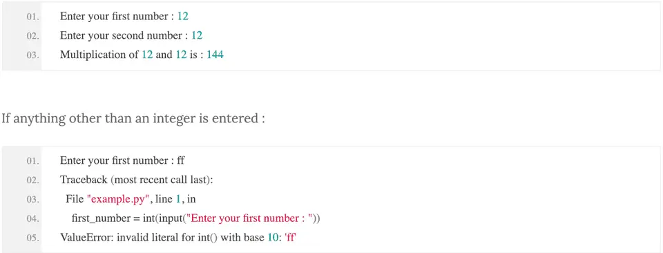 python find multiplication of two numbers