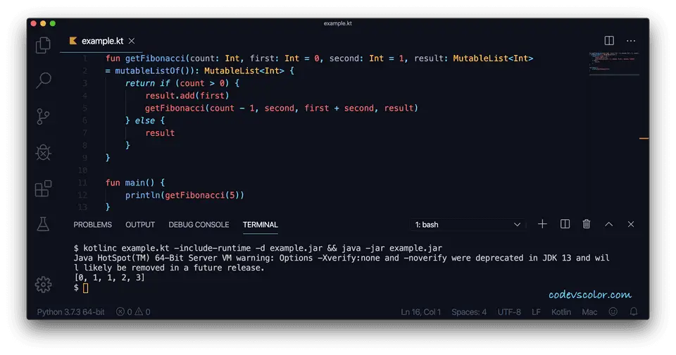 Kotlin print Fibonacci recursive