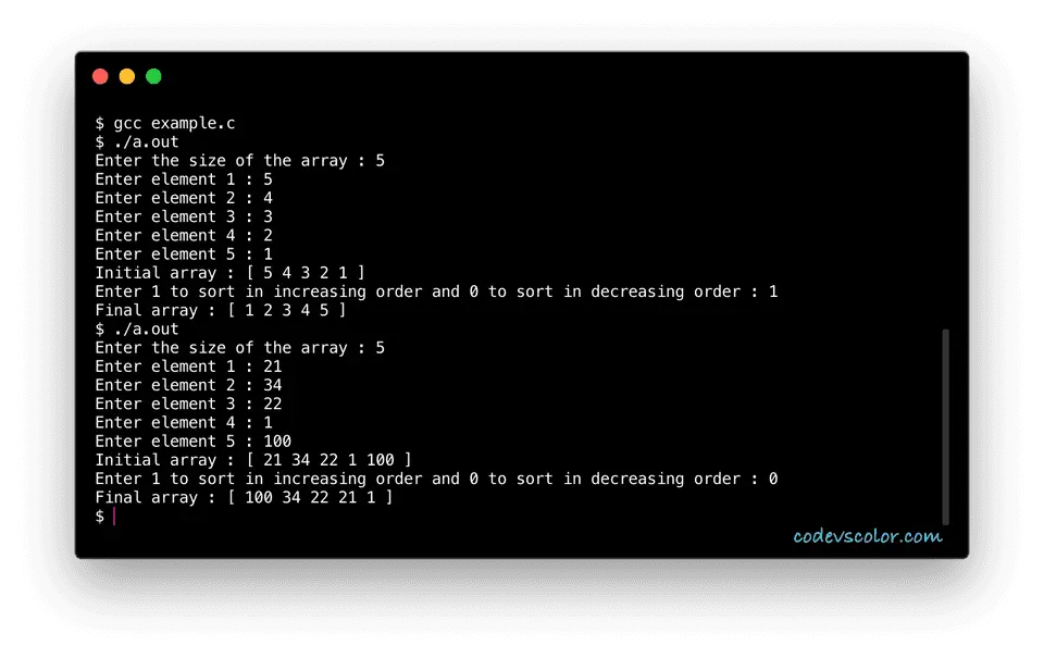 c sort array elements using pointer