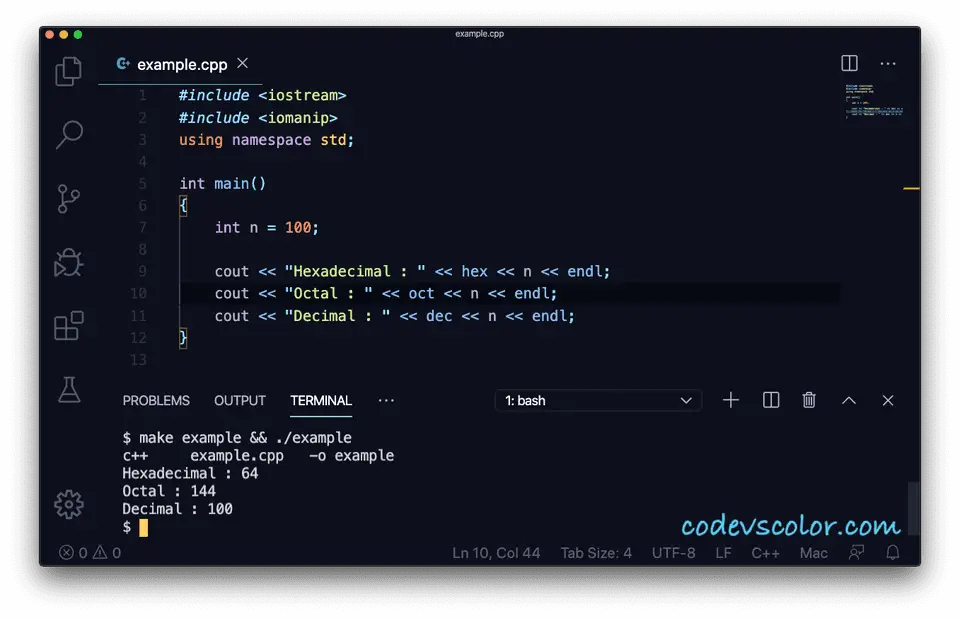 C++ hex oct dec