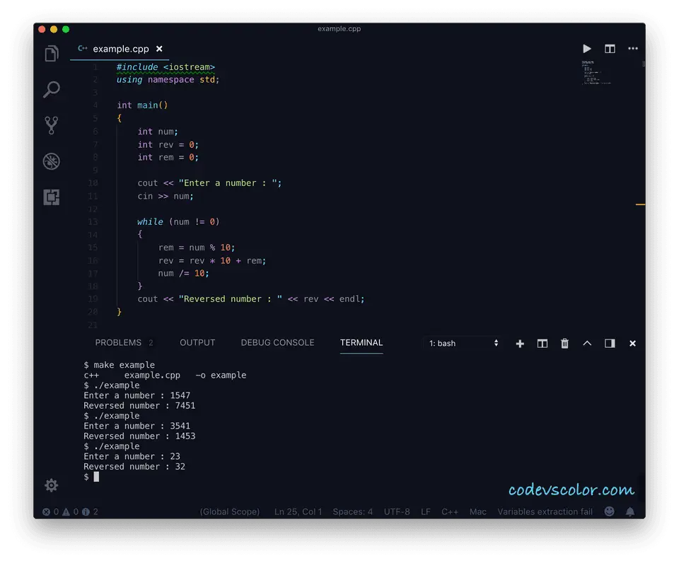 C++ reverse number example