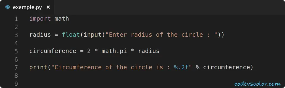 python find circumference circle