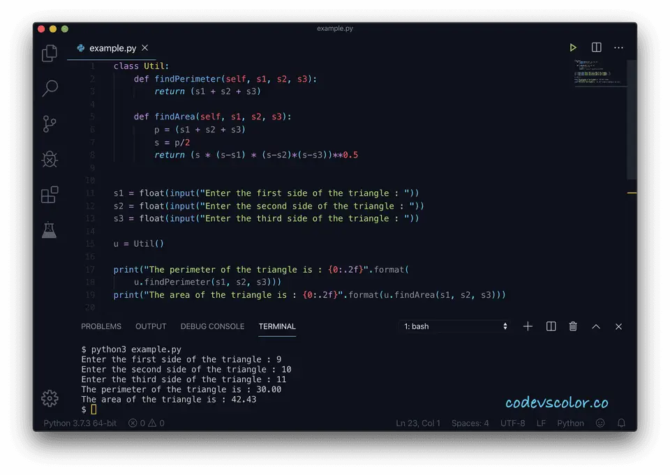 Python find perimeter area class