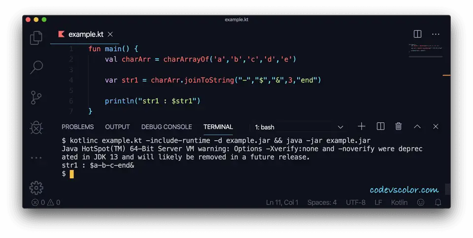 Kotlin char array to string joinToString