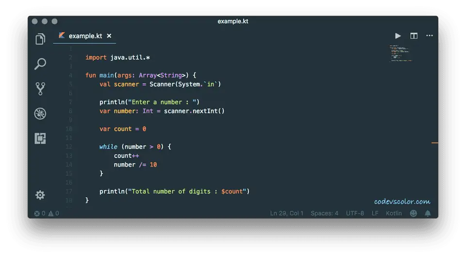 Kotlin program calculate total digits in a number