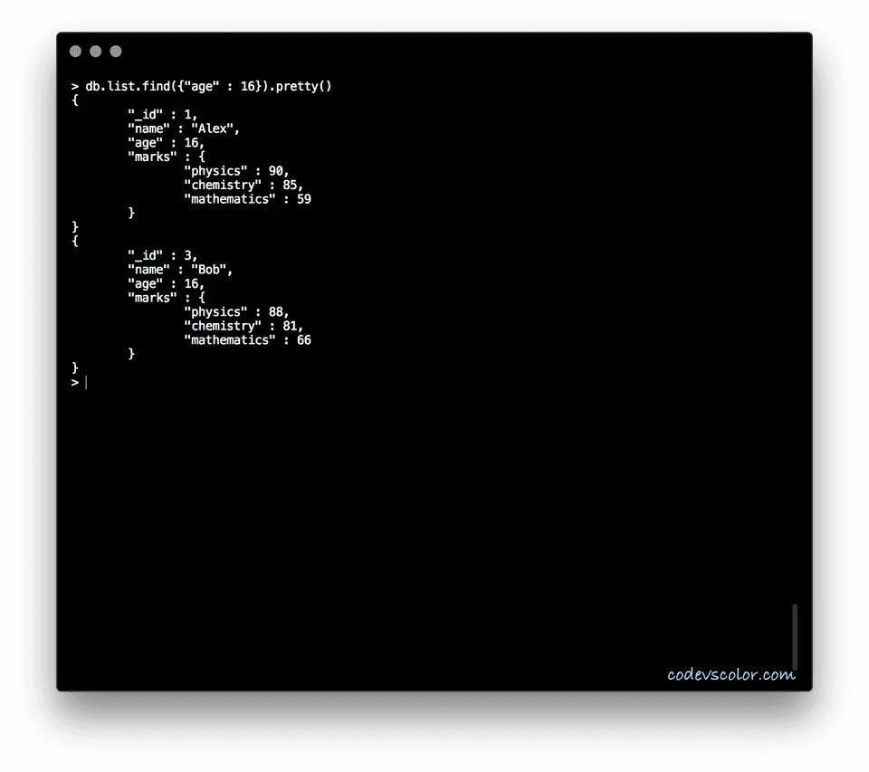 mongo pretty example