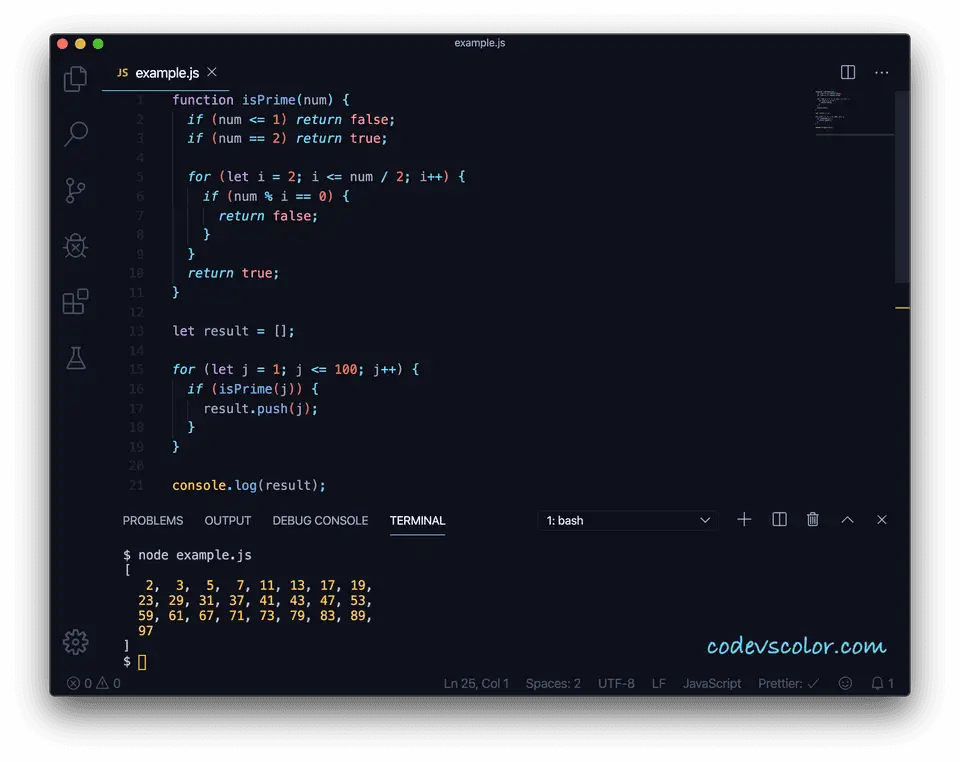 javascript prime numbers below 100