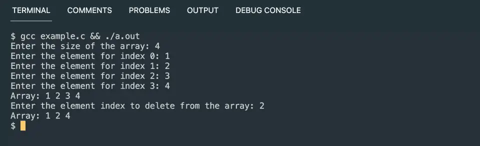 C delete elements from array