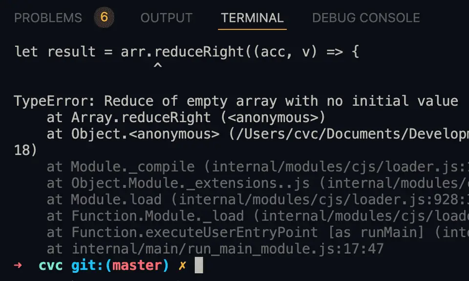 JavaScript array reduceRight typeerror
