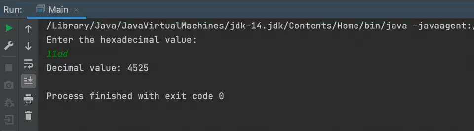 Java program to convert a hexadecimal value to decimal