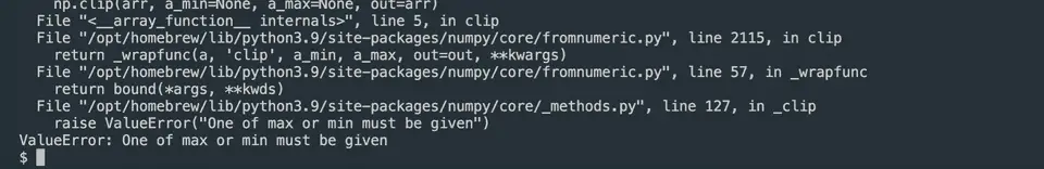 numpy clip valueerror