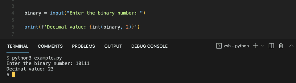 Python binary to decimal example