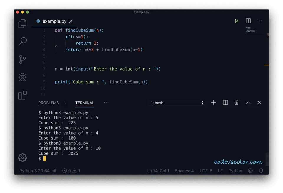 Python cube sum recursive