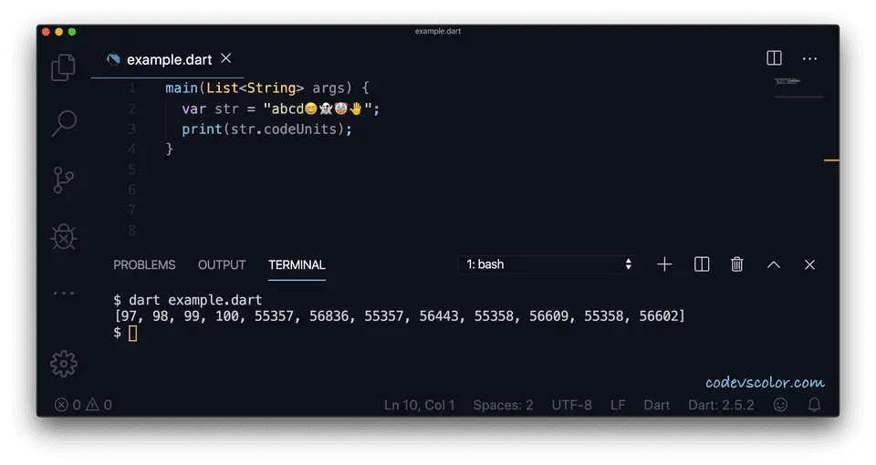 Dart codeunits example