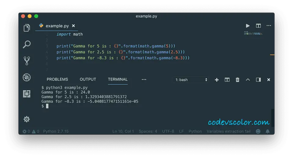 python gamma example