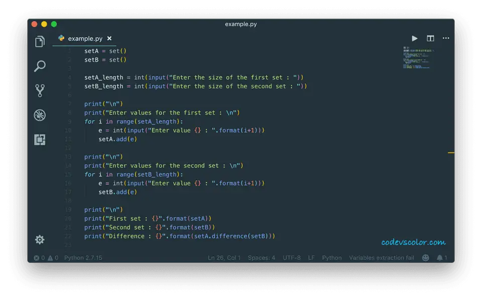 python find difference between two sets