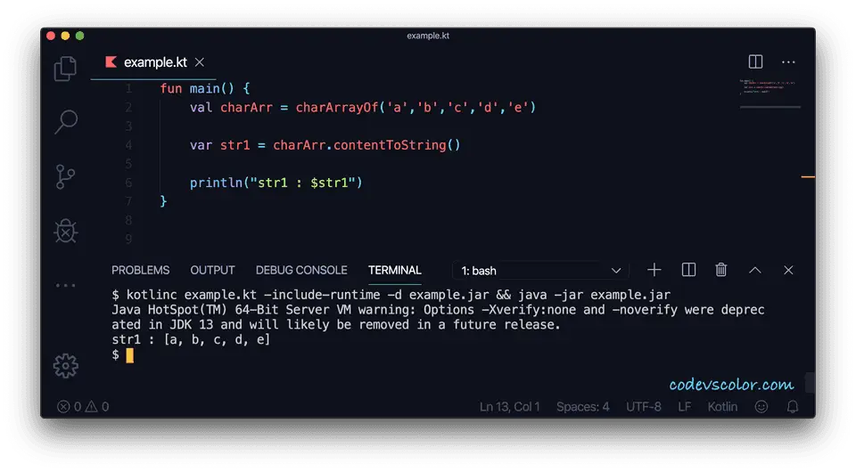 Kotlin char array to string contentToString